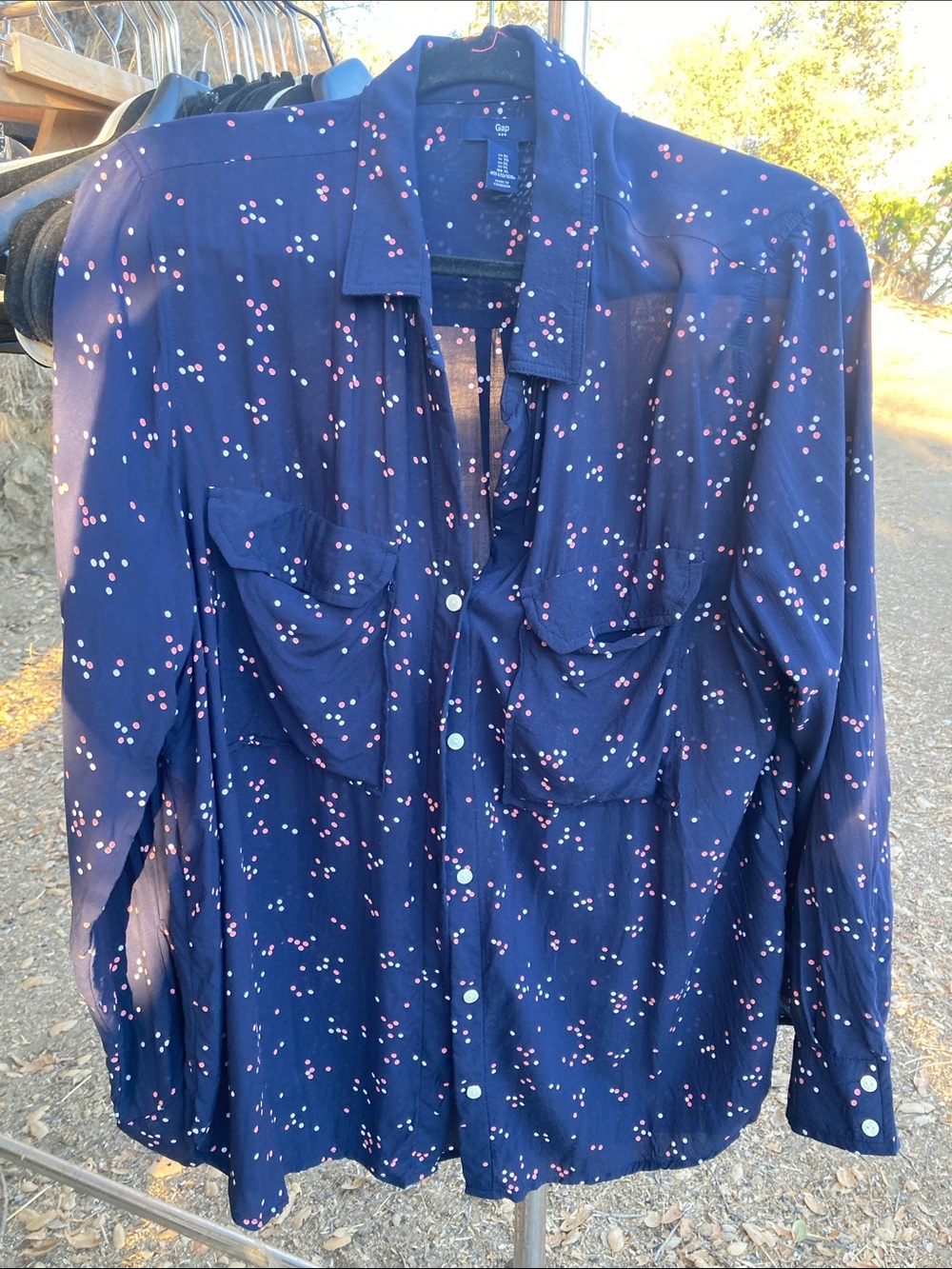 Gap rayon confetti print career blouse top button shirt xl like new